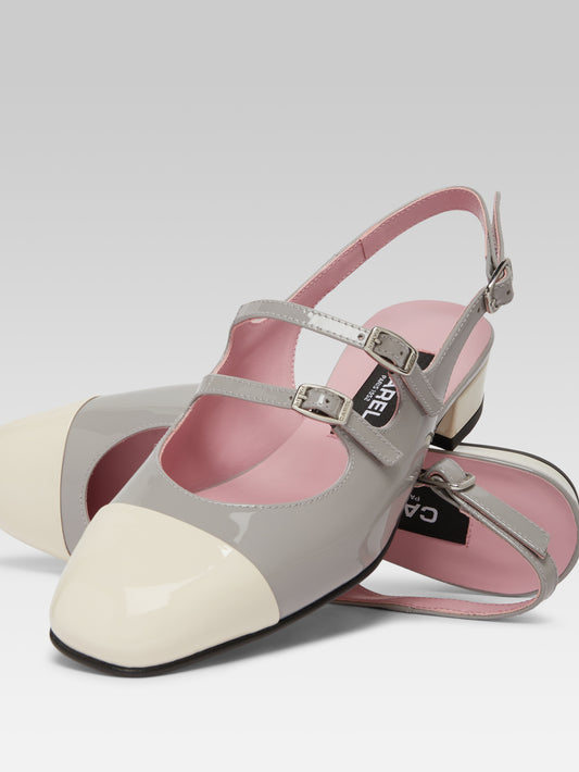 Abricot - Babies slingback cuir verni upcyclé gris et ivoire - Image numéro 2