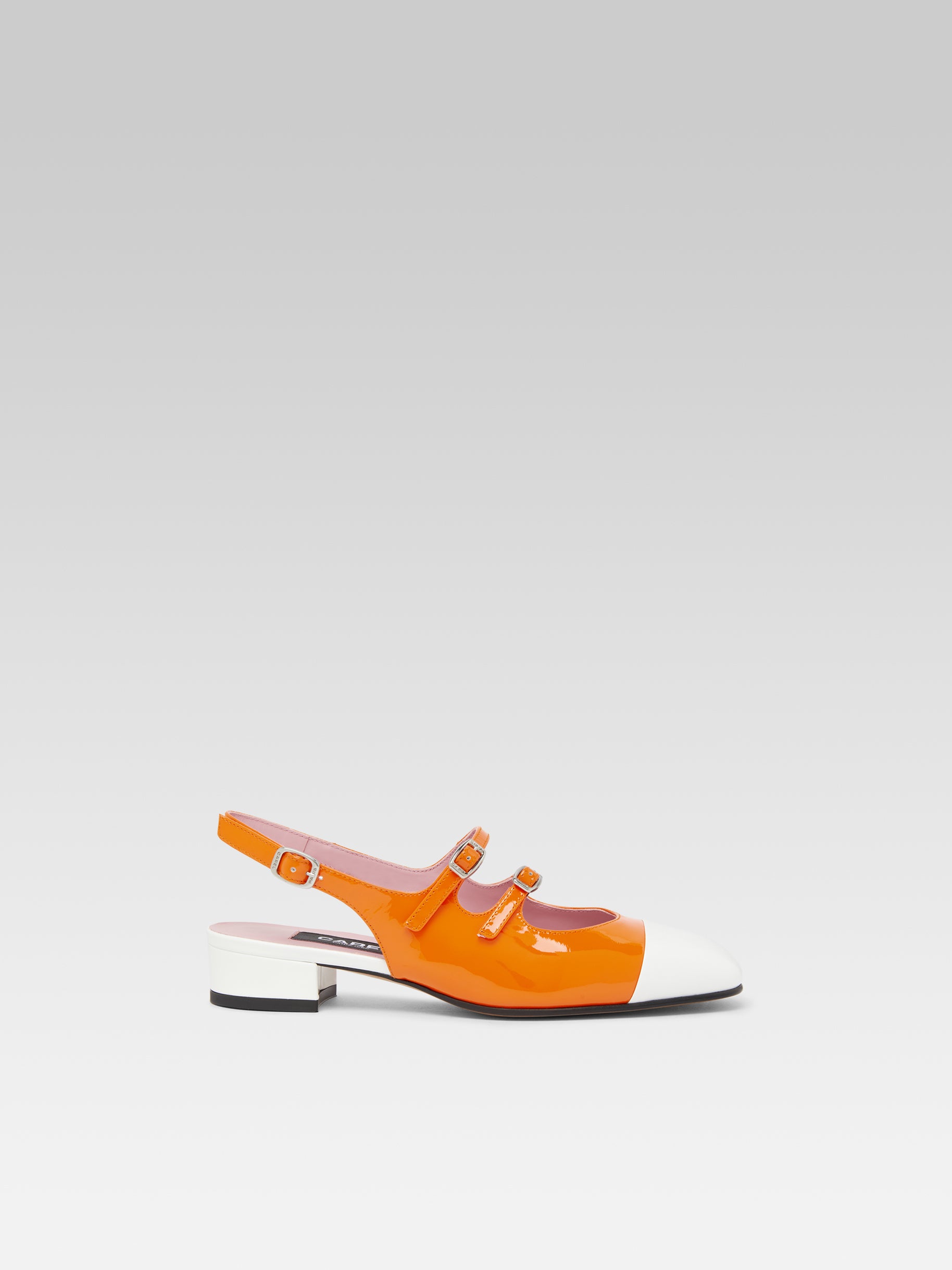 Abricot - Babies slingback cuir verni orange et blanc