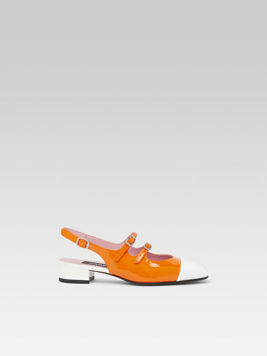 Abricot - Babies slingback cuir verni orange et blanc