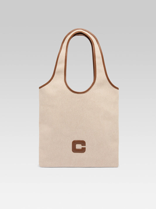 Alésia - Ecru and camel fabric bag