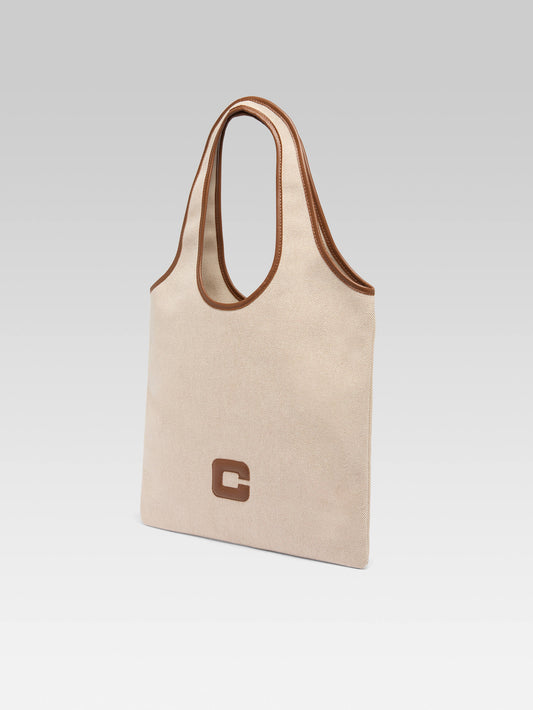 Alésia - Ecru fabric and camel leather bag - Image number 4