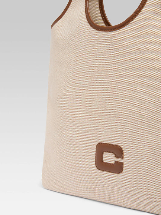 Alésia - Ecru and camel fabric bag - Image number 2