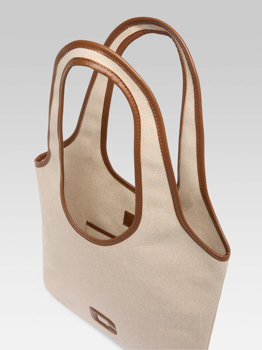 Alésia - Ecru fabric and camel leather bag - Image number 6