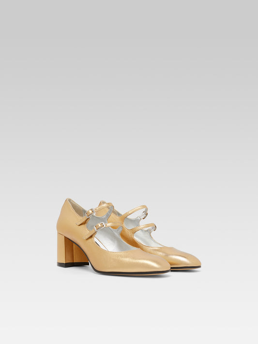 Alice - Gold laminated leather Mary Janes pumps - Image number 2