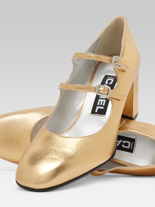 Alice - Gold laminated leather Mary Janes pumps - Image number 4