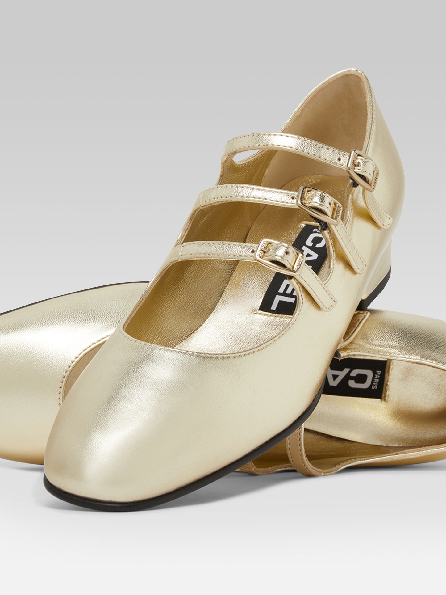 Ariana - Platinum laminated leather Mary Janes ballet flats