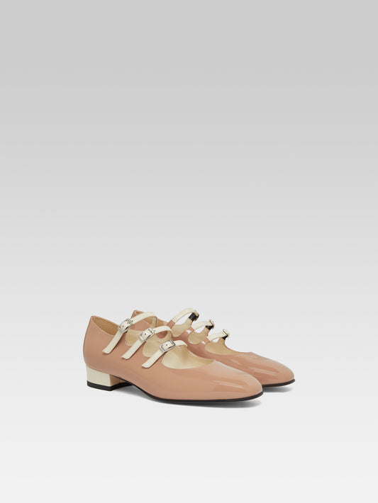 Ariana - Ballerines babies cuir verni upcyclé taupe et ivoire - Image numéro 2