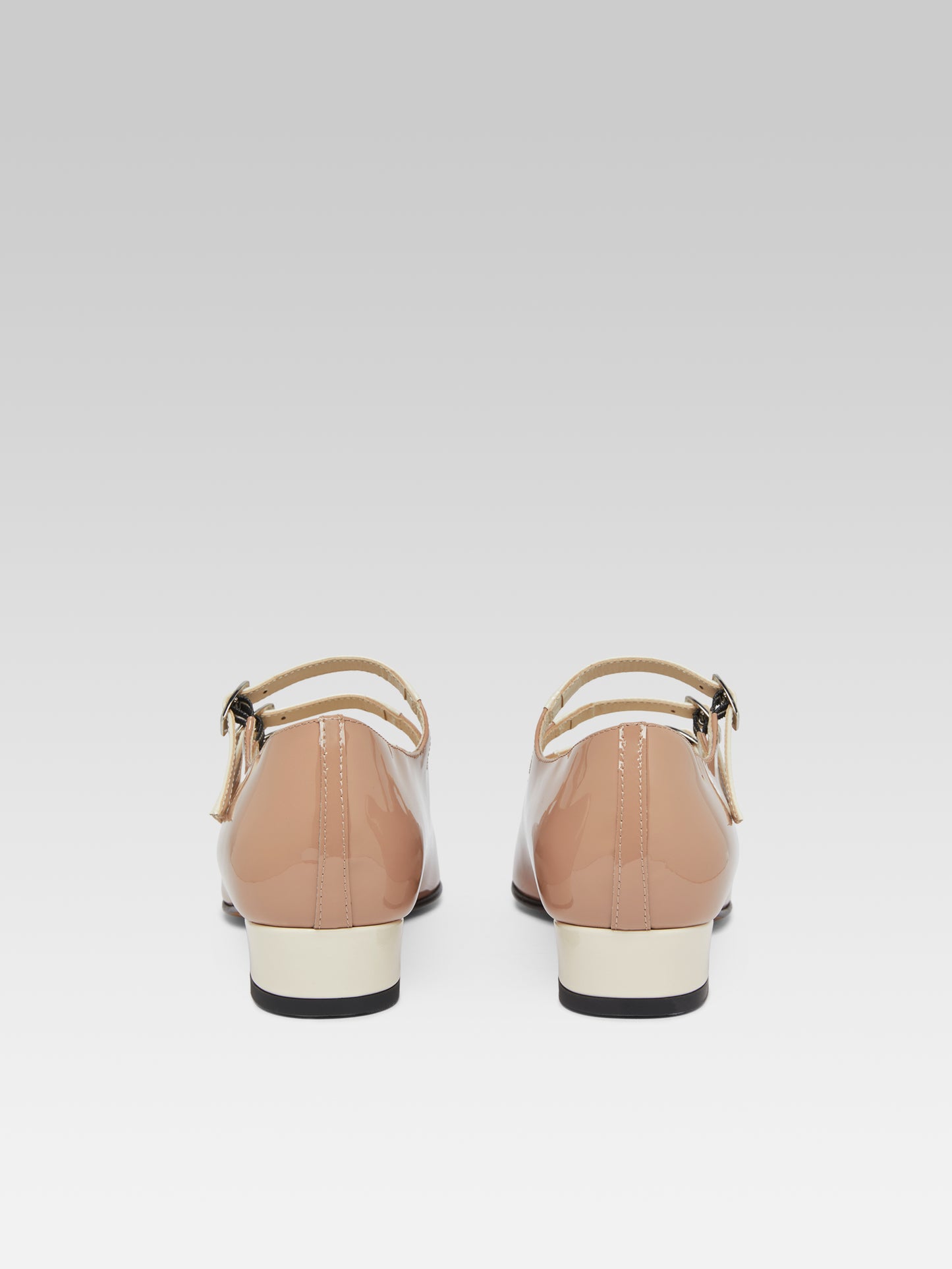Ariana - Taupe and ivory upcycled patent leather Mary Janes ballet flats