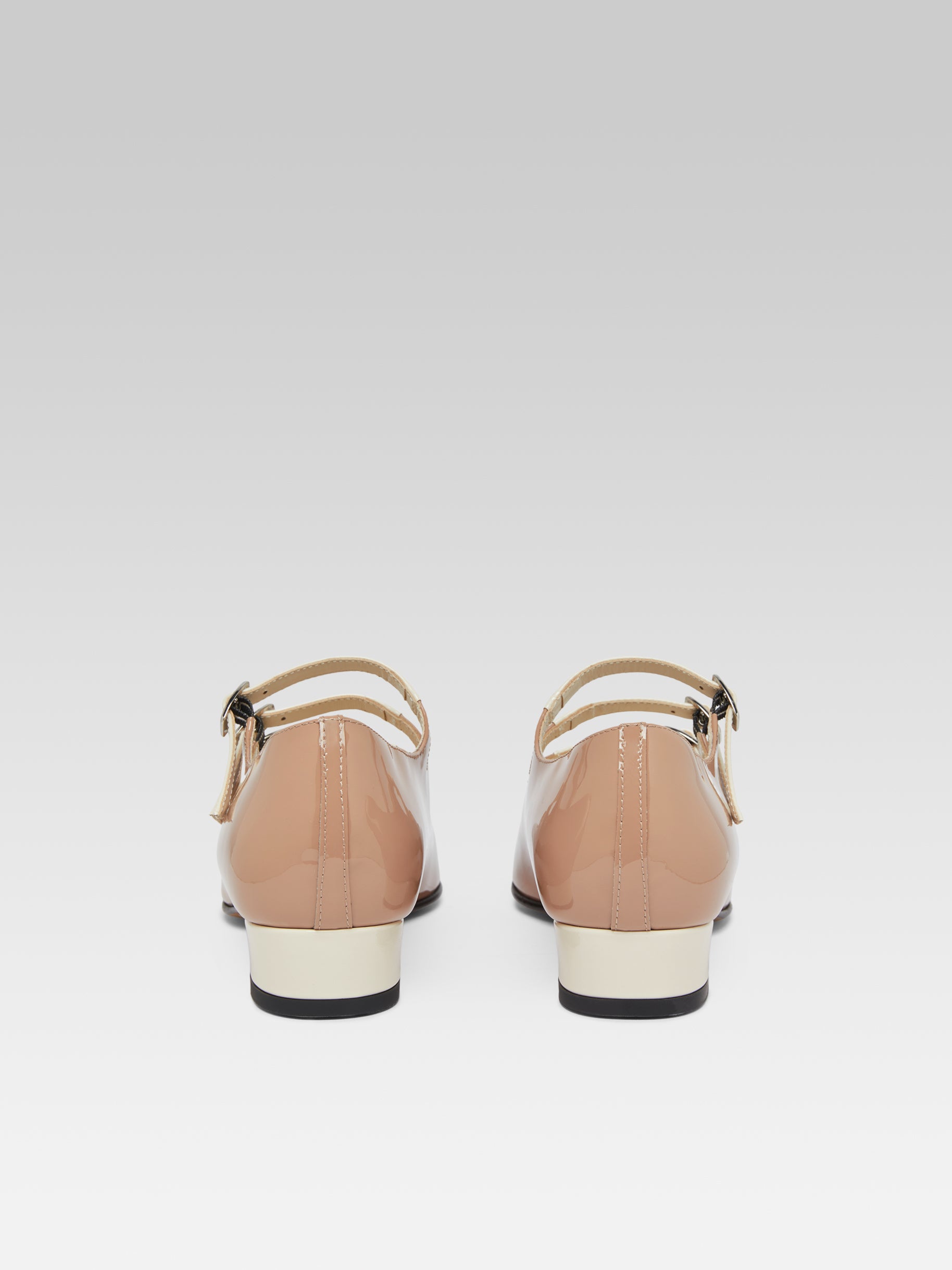 Ariana - Taupe and ivory upcycled patent leather Mary Janes ballet flats - Image number 5