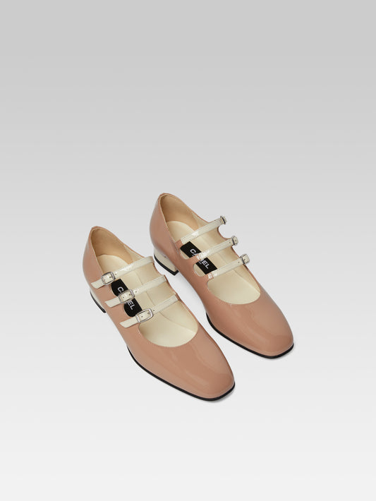 Ariana - Ballerines babies cuir verni upcyclé taupe et ivoire - Image numéro 3