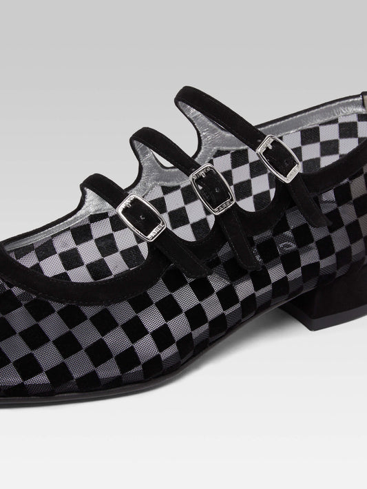 Arianight - Ballerines babies cuir velours damier résille noir - Image numéro 2