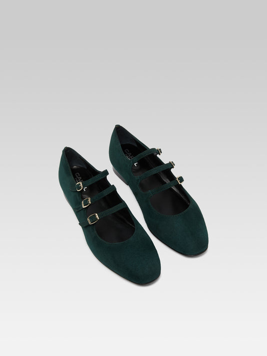 Ariana s - Green suede leather Mary Janes ballet flats - Image number 3