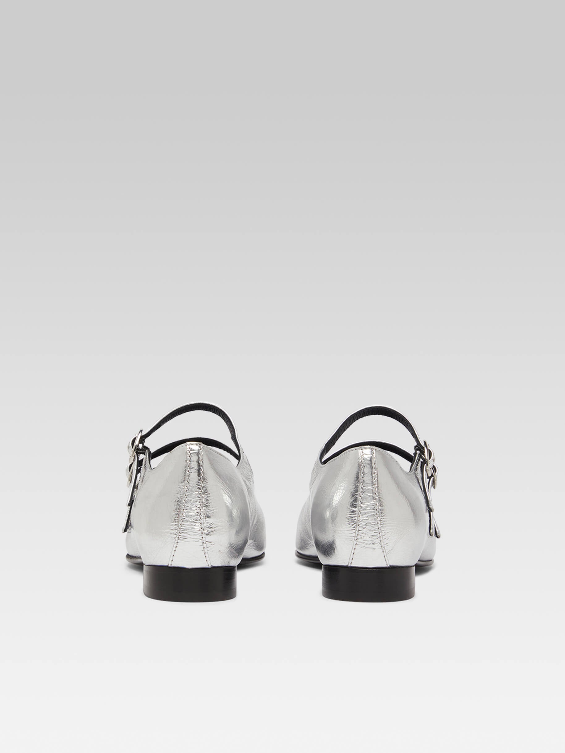 Ariana - Silver laminated leather Mary Jane ballet flats | Carel Paris