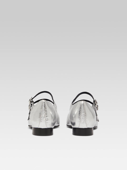 Ariana s - Silver laminated leather Mary Jane ballet flats - Image number 6