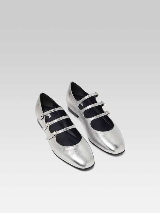 Ariana s - Silver laminated leather Mary Jane ballet flats - Image number 5