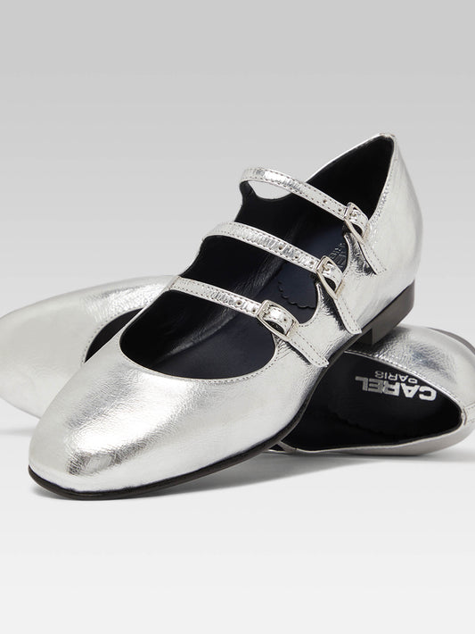 Ariana s - Silver laminated leather Mary Jane ballet flats - Image number 2