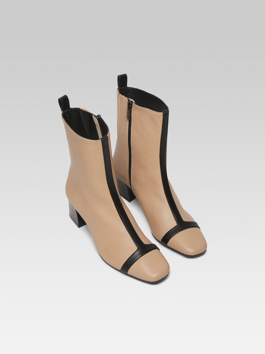 Audrey - Bottines cuir beige et noir - Image numéro 4