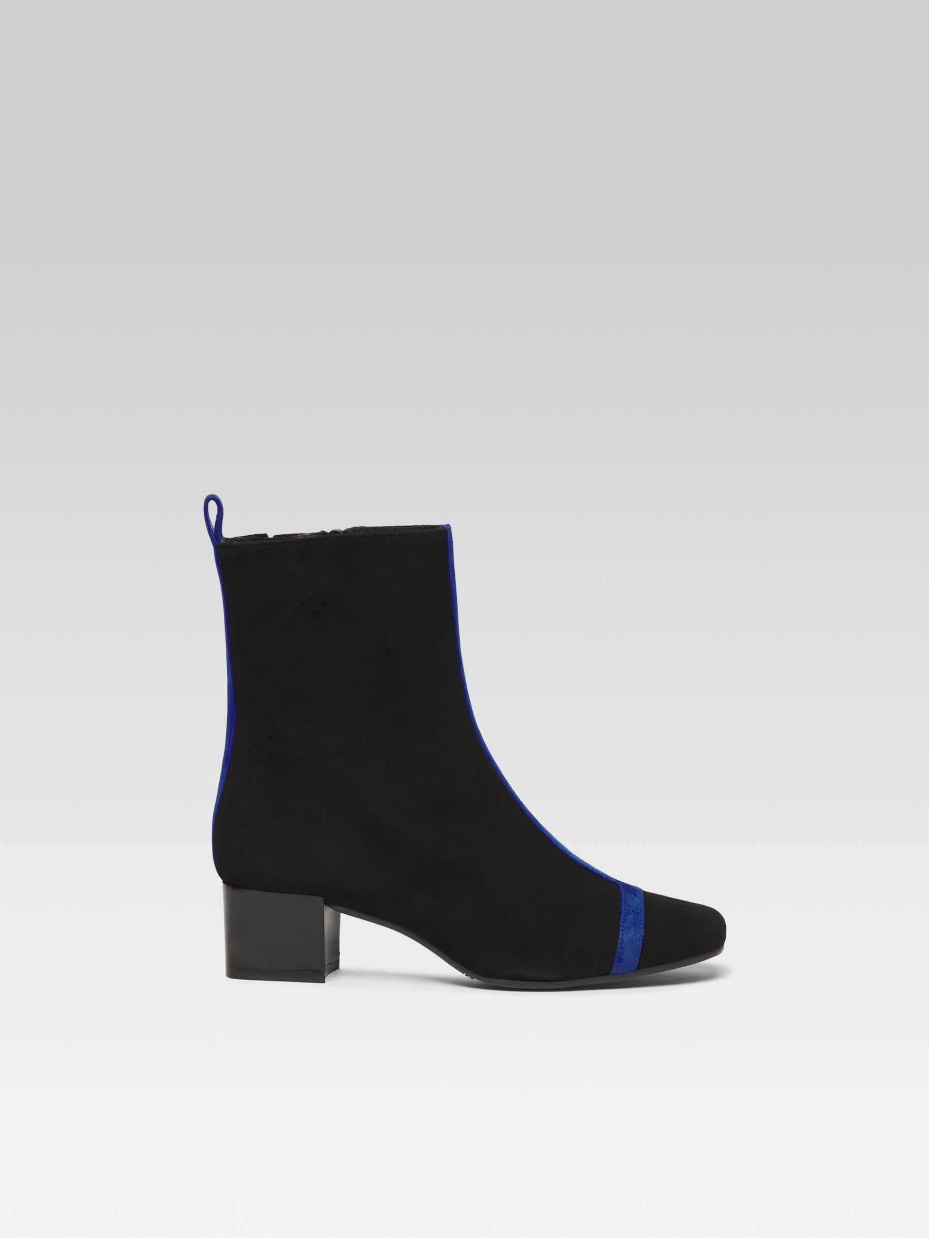Audrey - Bottines cuir velours noir et bleu royal - Image numéro 1