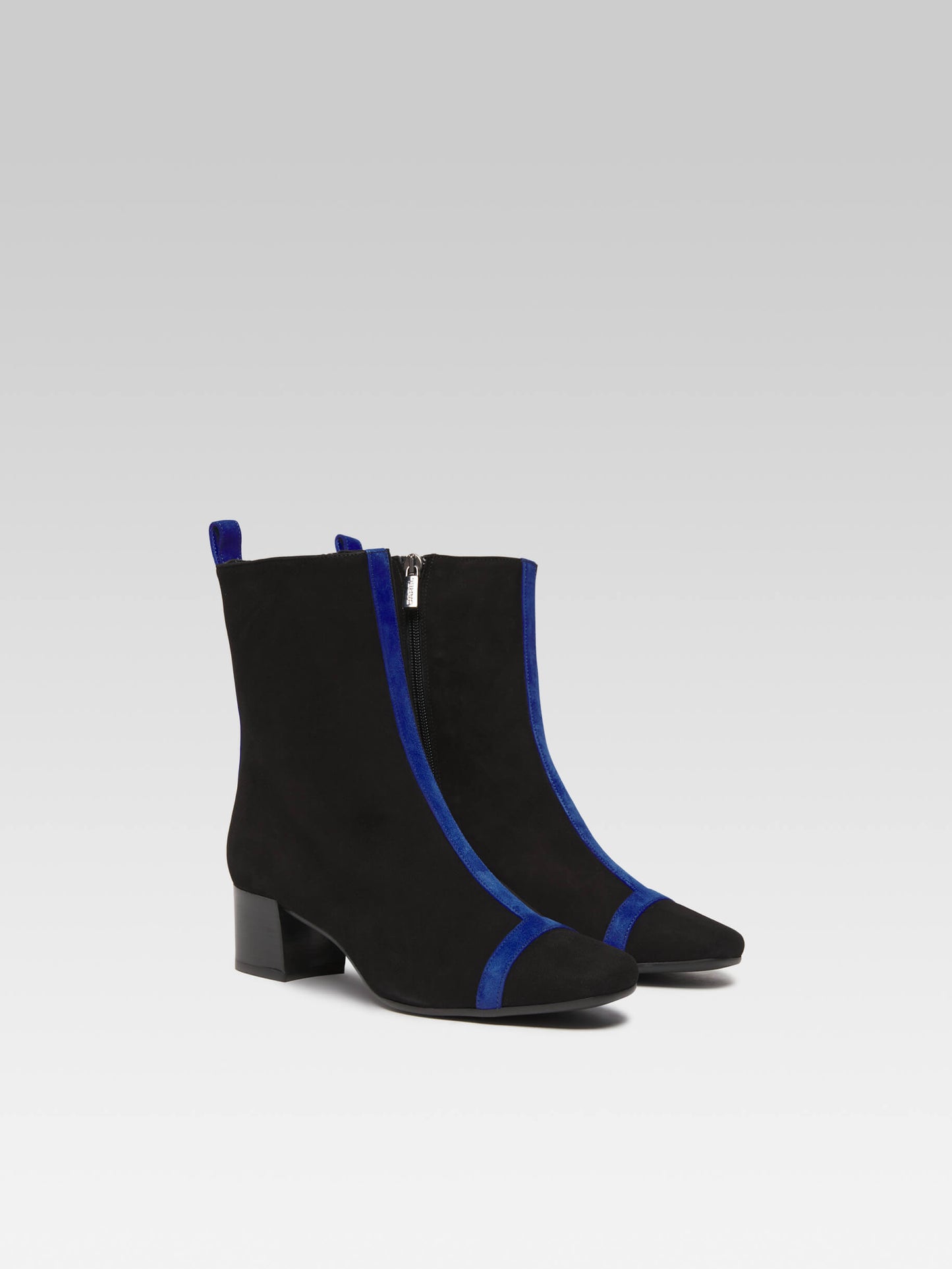 Audrey - Bottines cuir velours noir et bleu royal