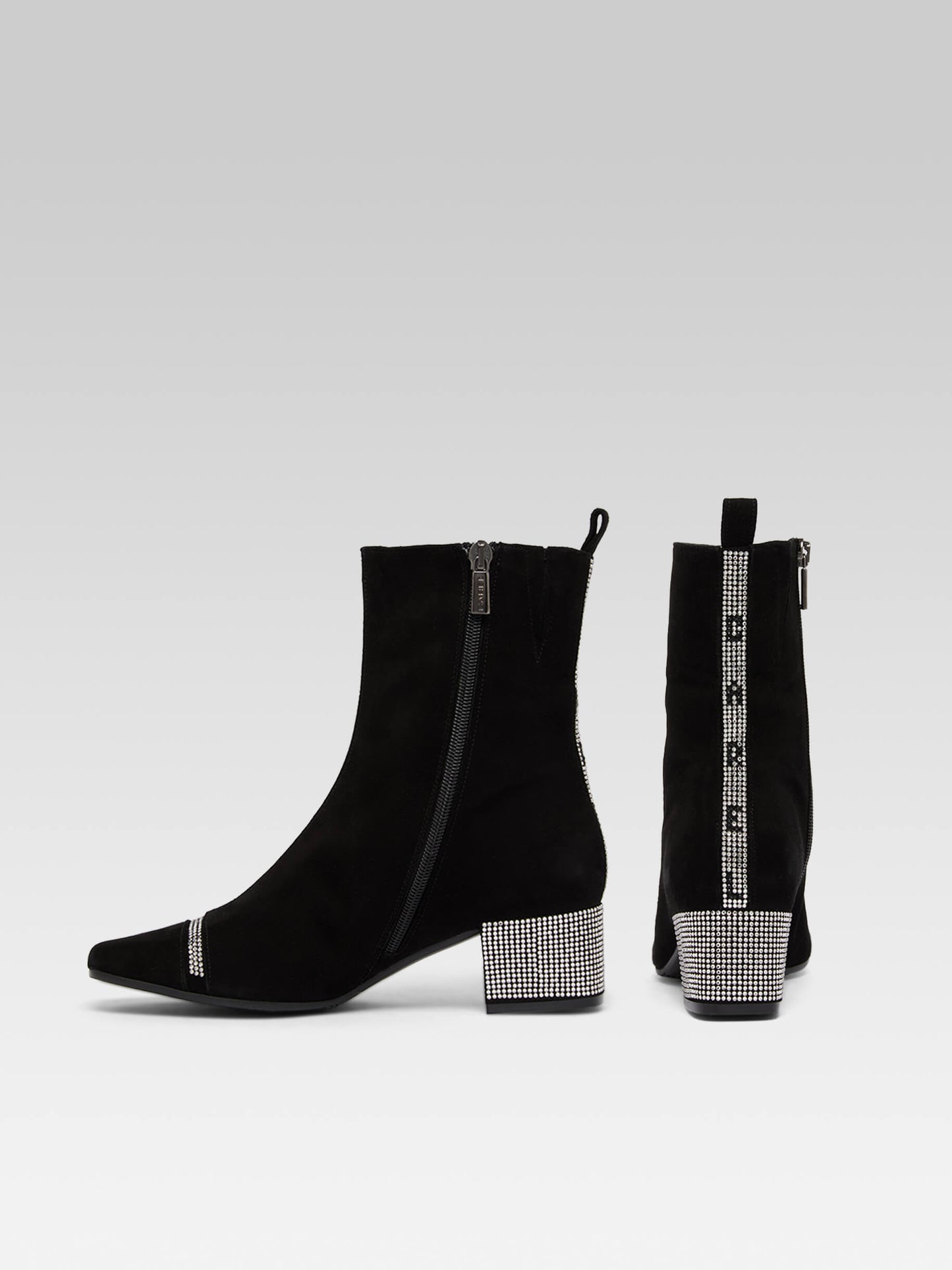 Audrey - Black suede ankle boots embellished with crystals by Swarovski®