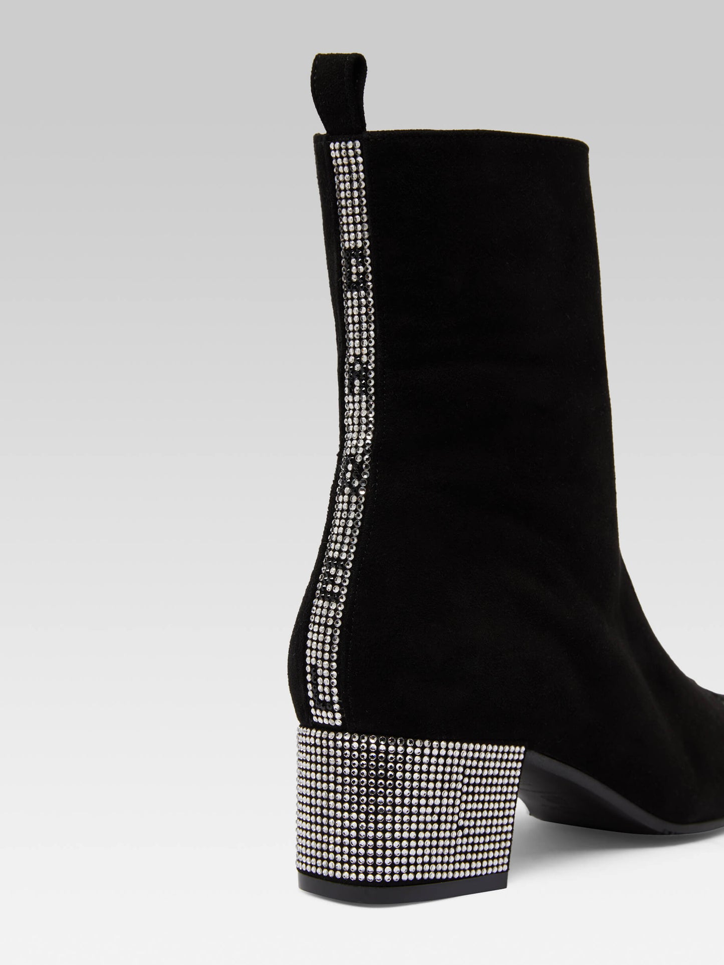 Audrey - Black suede ankle boots embellished with crystals by Swarovski®
