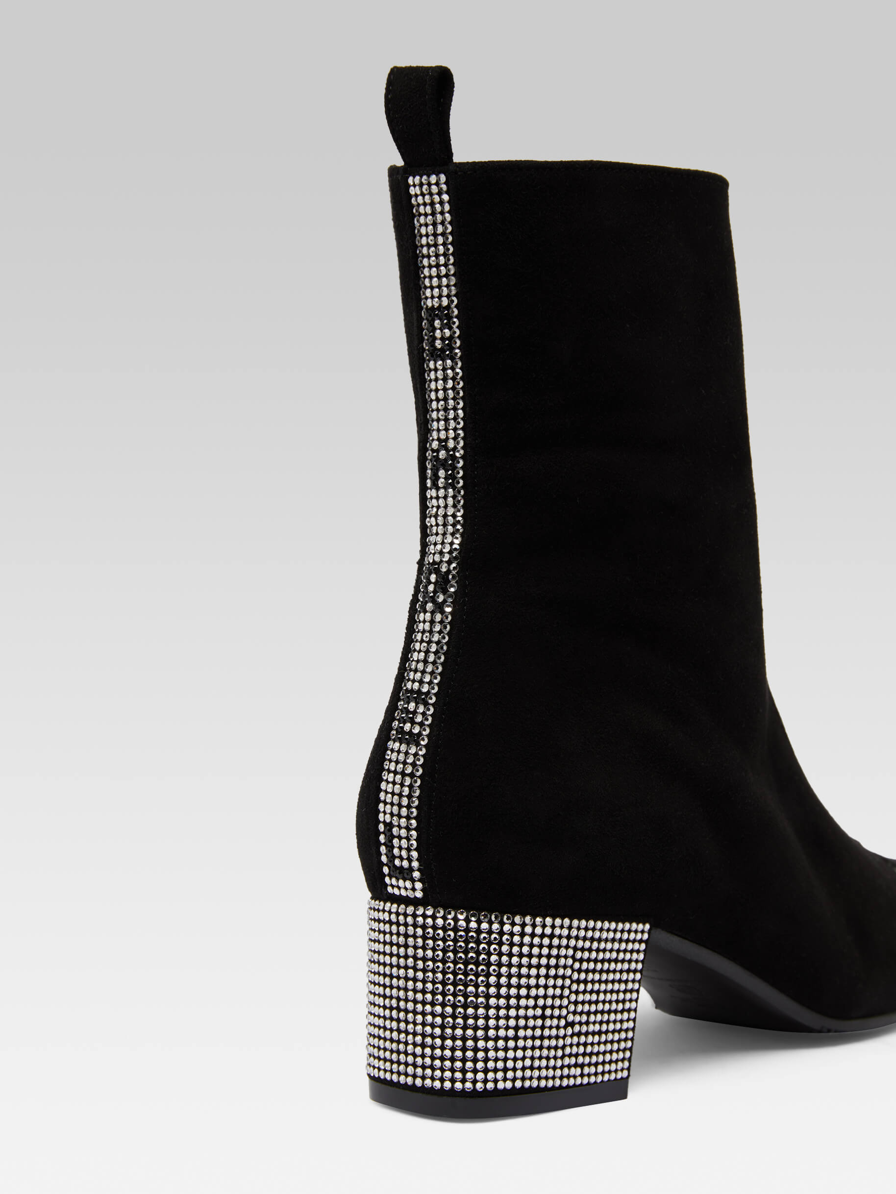 Audrey - Black suede ankle boots embellished with crystals by Swarovski® - Image number 5