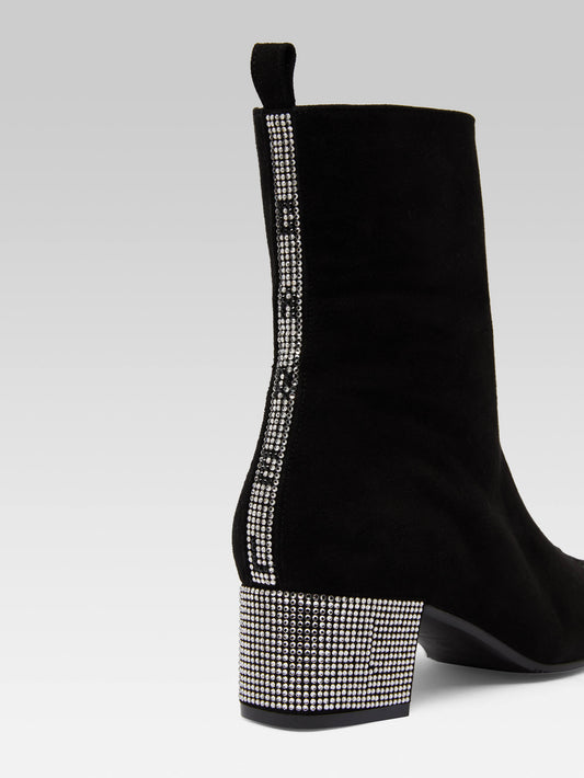 Audrey - Black suede ankle boots embellished with crystals by Swarovski® - Image number 5