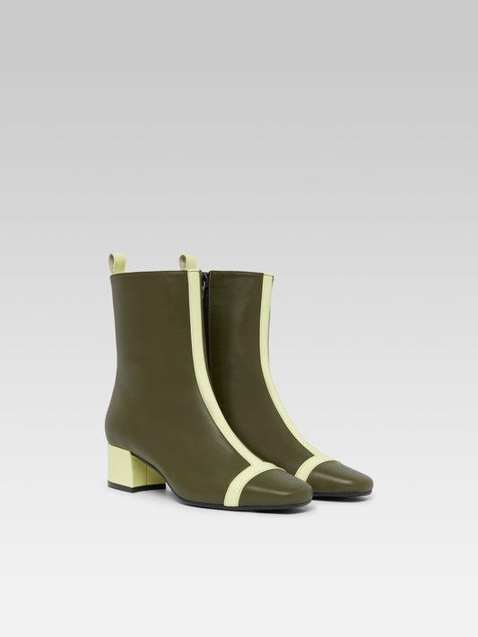 Audrey - Khaki and lemon leather ankle boots - Image number 2