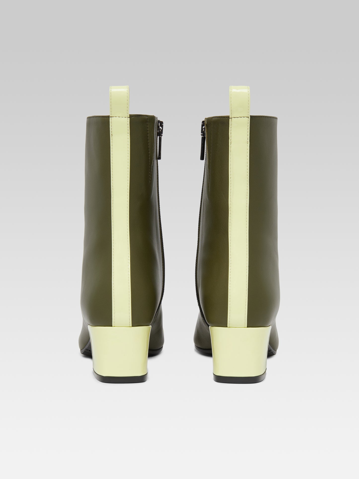 Audrey - Khaki and lemon leather ankle boots