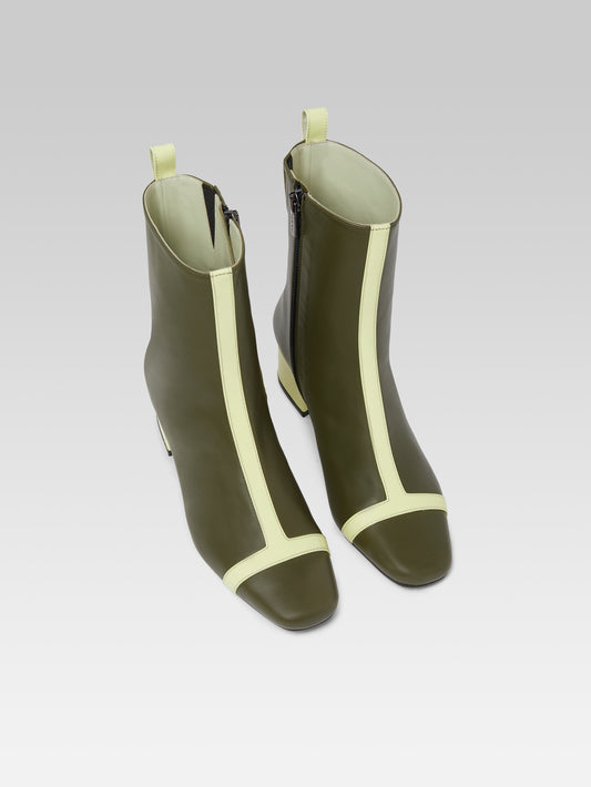 Audrey - Khaki and lemon leather ankle boots - Image number 3