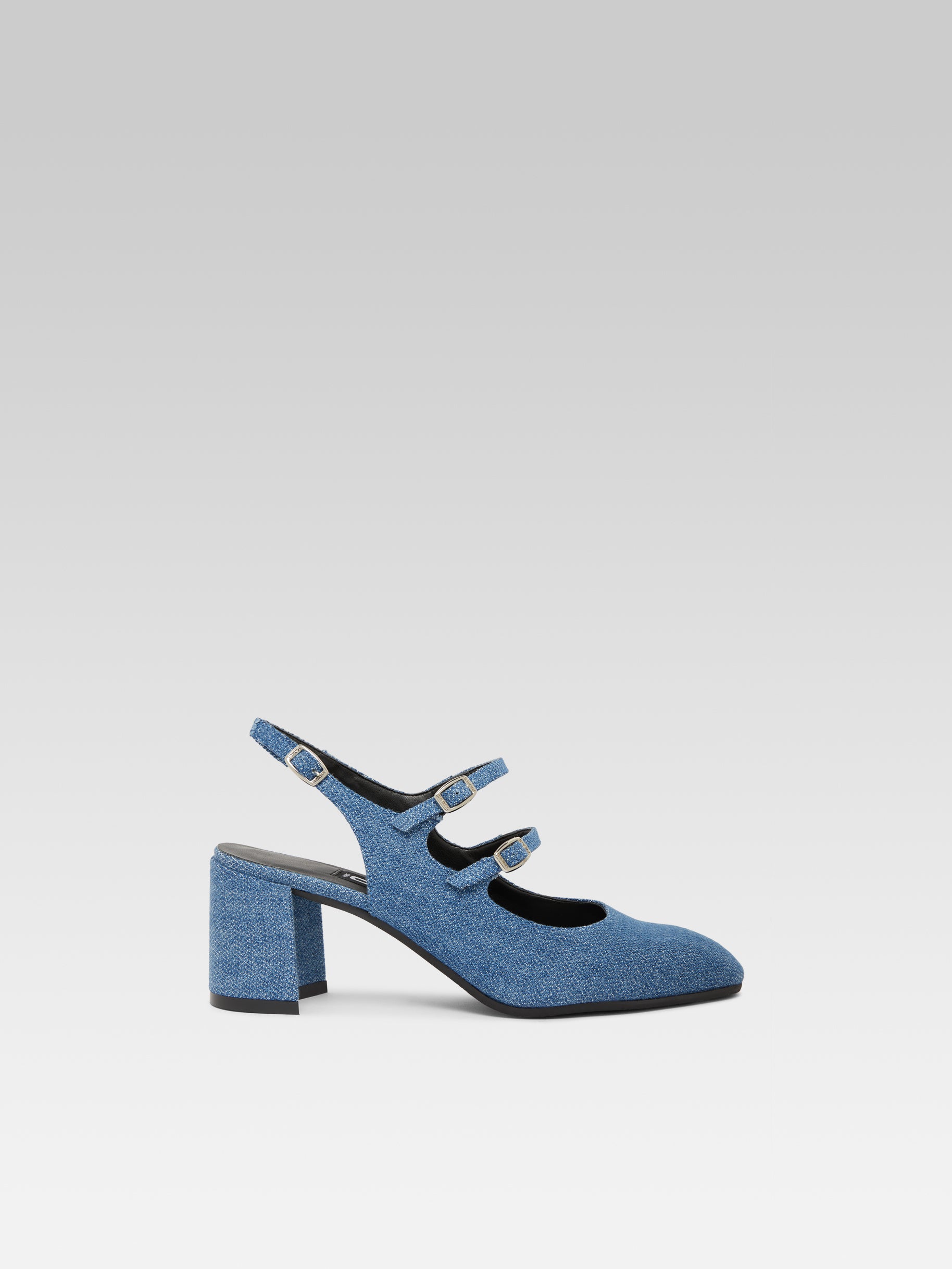 Banana - Blue denim upcycled fabric slingback Mary Janes - Image number 1