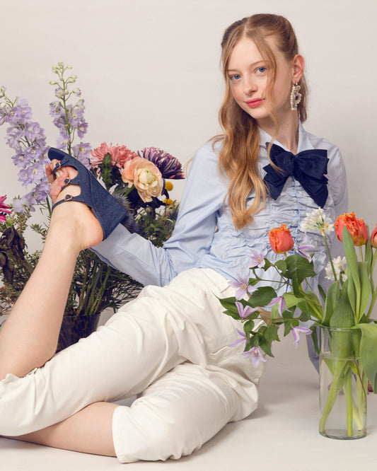 Katy - Raw denim fabric wedge mules - Image number 5