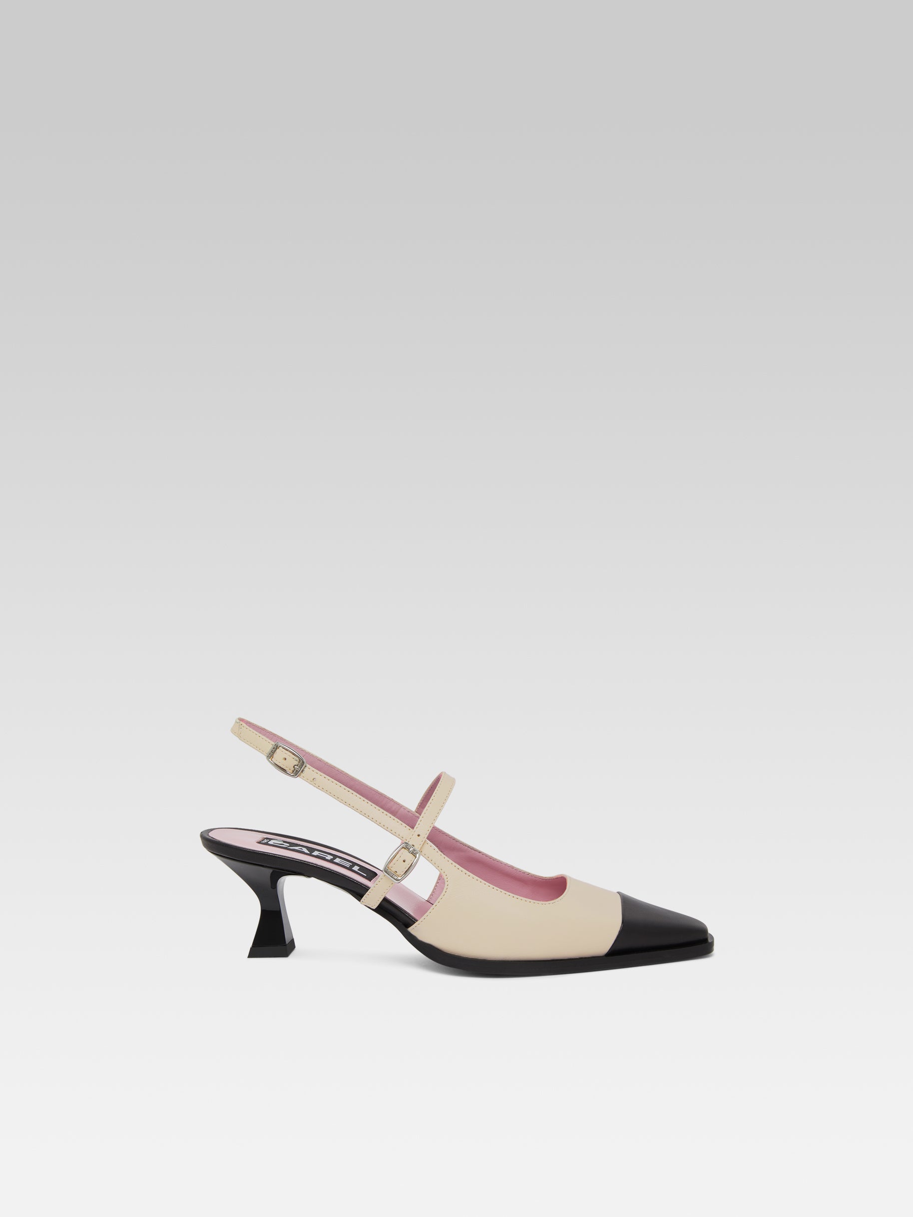 Cecile - Beige and black leather slingback pumps - Image number 1