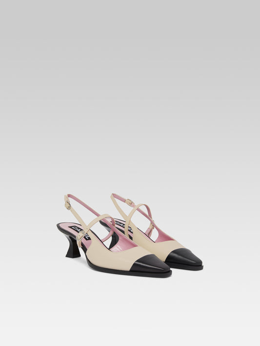Cecile - Escarpins slingback cuir beige et noir - Image numéro 4