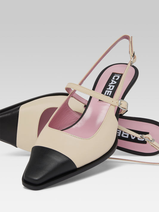 Cecile - Escarpins slingback cuir beige et noir - Image numéro 2