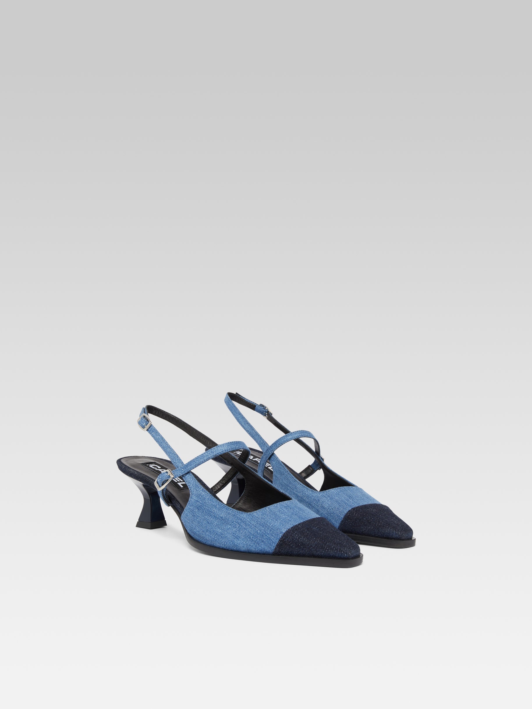 Cecile - Escarpins slingback bicolore tissu jean bleu - Image numéro 6
