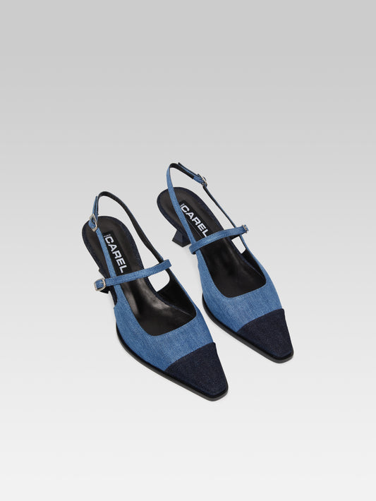 Cecile - Two-tone slingback pumps in blue denim fabric - Image number 2