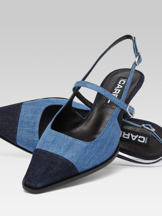 Cecile - Two-tone slingback pumps in blue denim fabric - Image number 4
