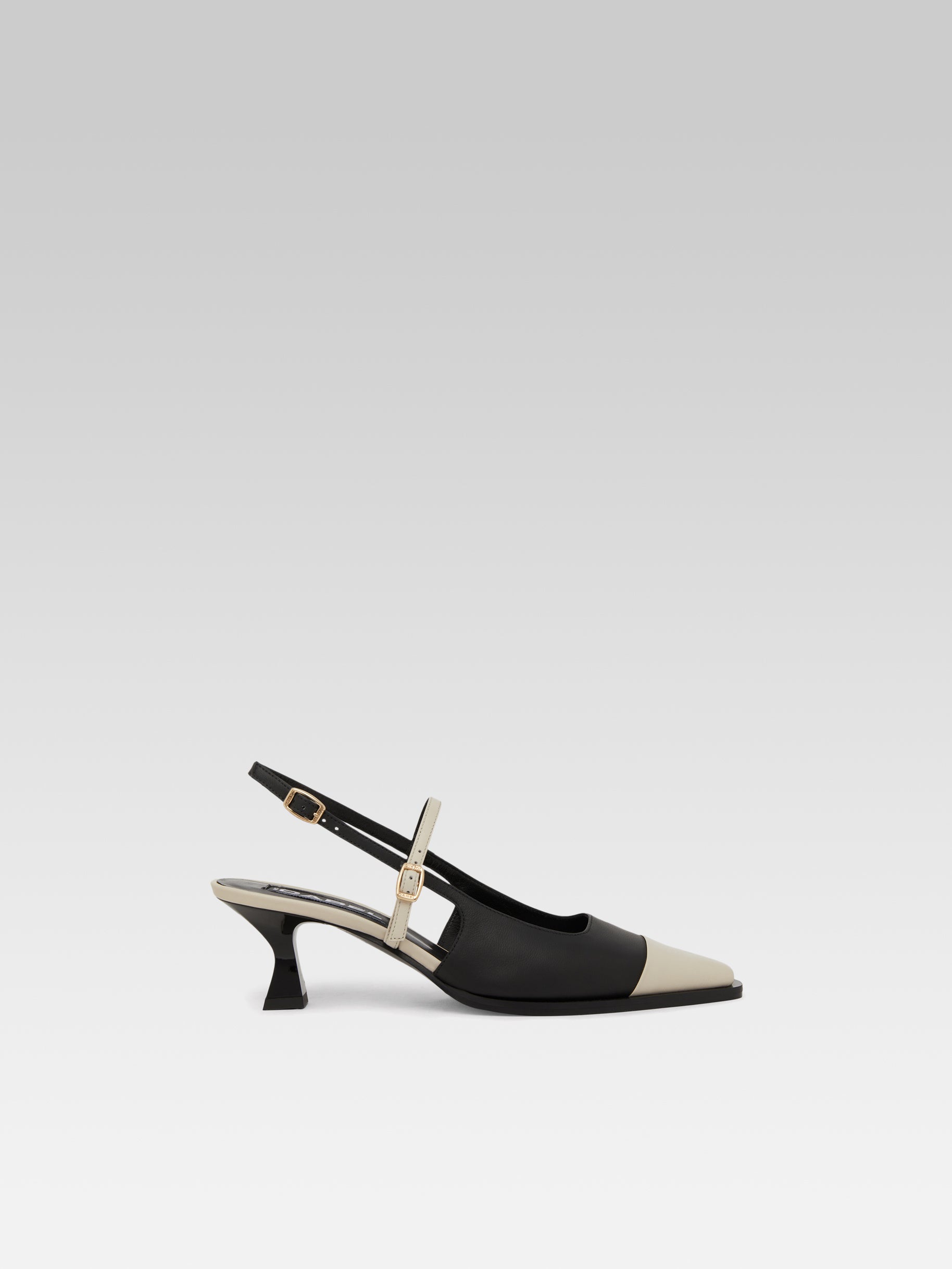 Cecile - Black and beige leather slingback pumps