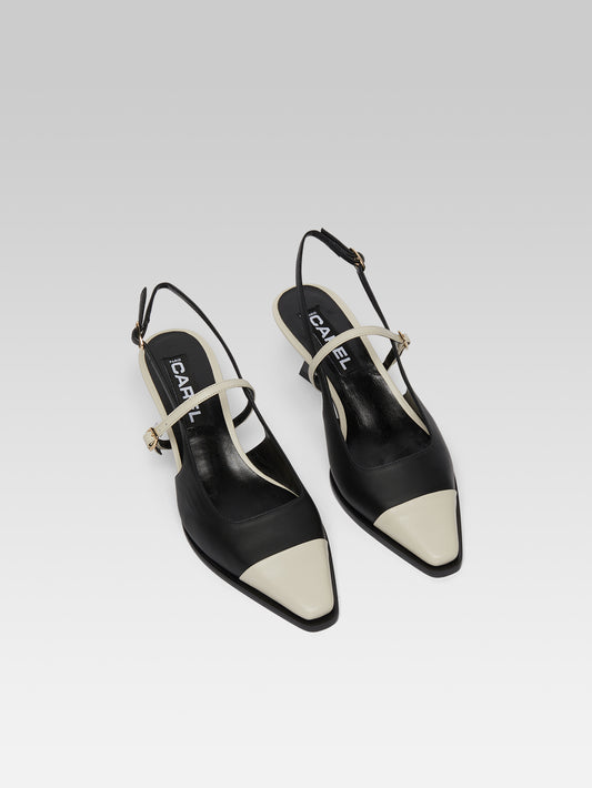 Cecile - Black and beige leather slingback pumps - Image number 3