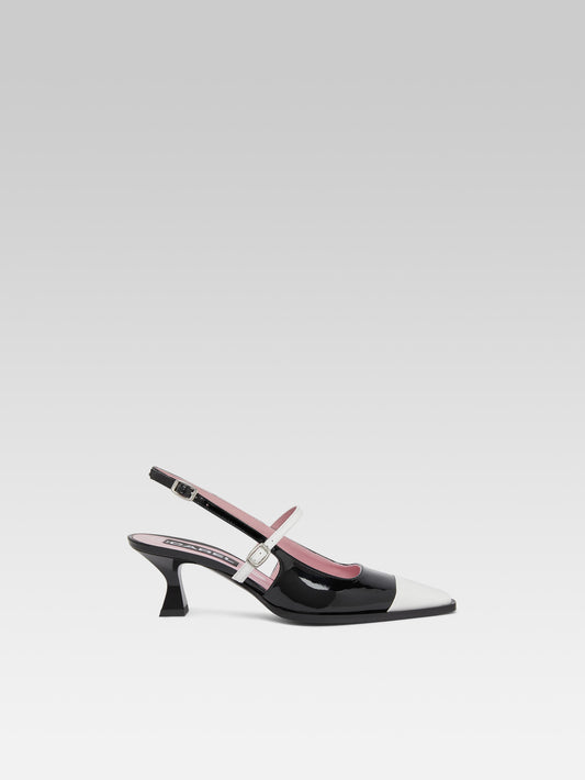 Cecile - Black and white patent leather slingback pumps - Image number 1