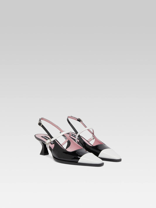 Cecile - Black and white patent leather slingback pumps - Image number 4