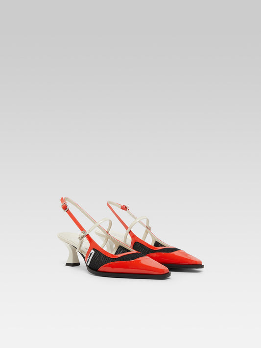 Cecile - Red and ivory patent leather slingback pumps - Image number 3