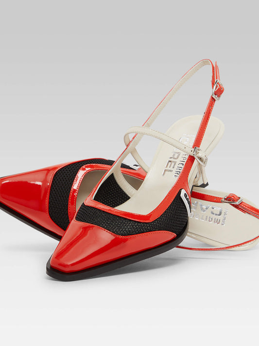 Cecile - Red and ivory patent leather slingback pumps - Image number 4