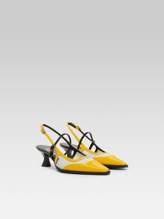 Cecile - Yellow and black patent leather slingback pumps - Image number 4