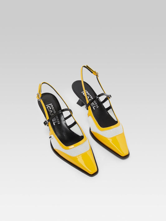 Cecile - Yellow and black patent leather slingback pumps - Image number 3