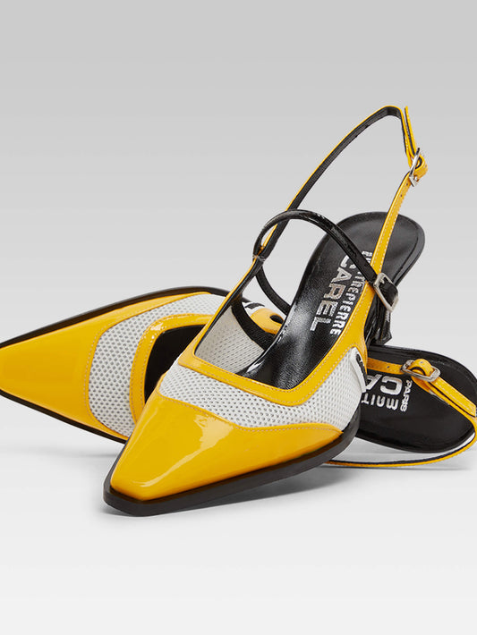Cecile - Yellow and black patent leather slingback pumps - Image number 2