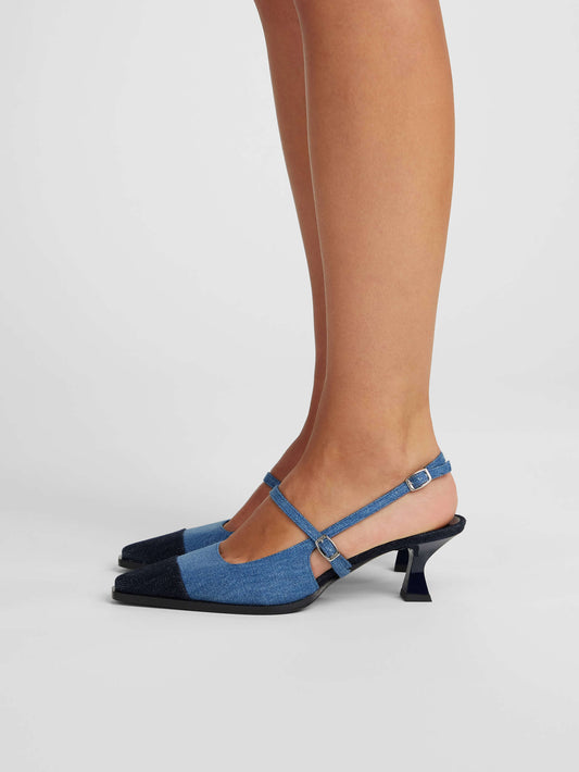 Cecile - Two-tone slingback pumps in blue denim fabric - Image number 5