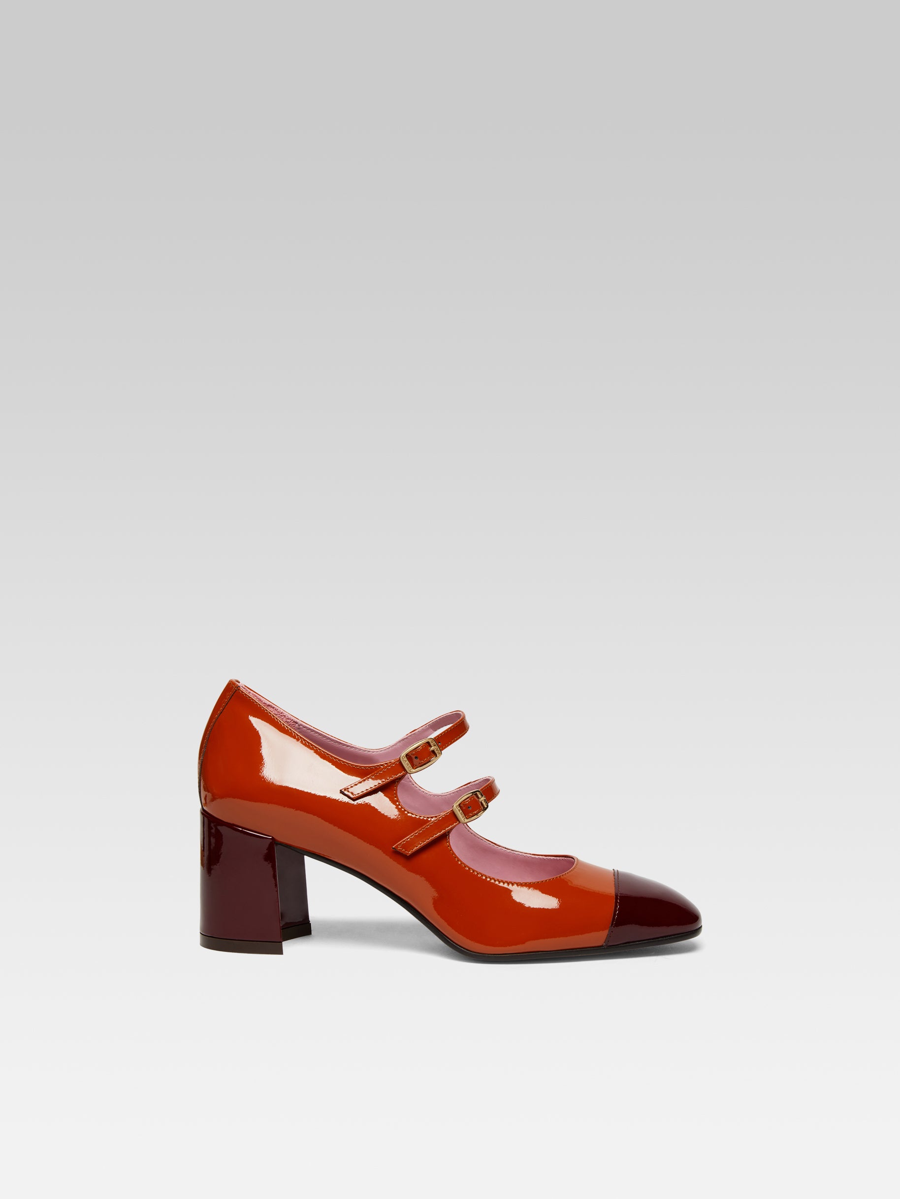 Cherry - Escarpins babies cuir verni camel et bordeaux