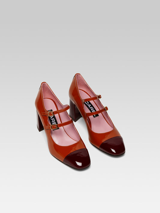 Cherry - Camel and burgundy patent leather Mary Janes pumps - Image number 4